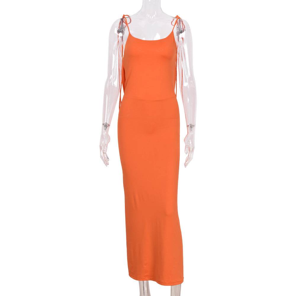 Cryptographic Elegant Spaghetti Strap Sexy Backless Draped Maxi Dress for Women Sleeveless Night Club Party Long Dresses Summer - Velora