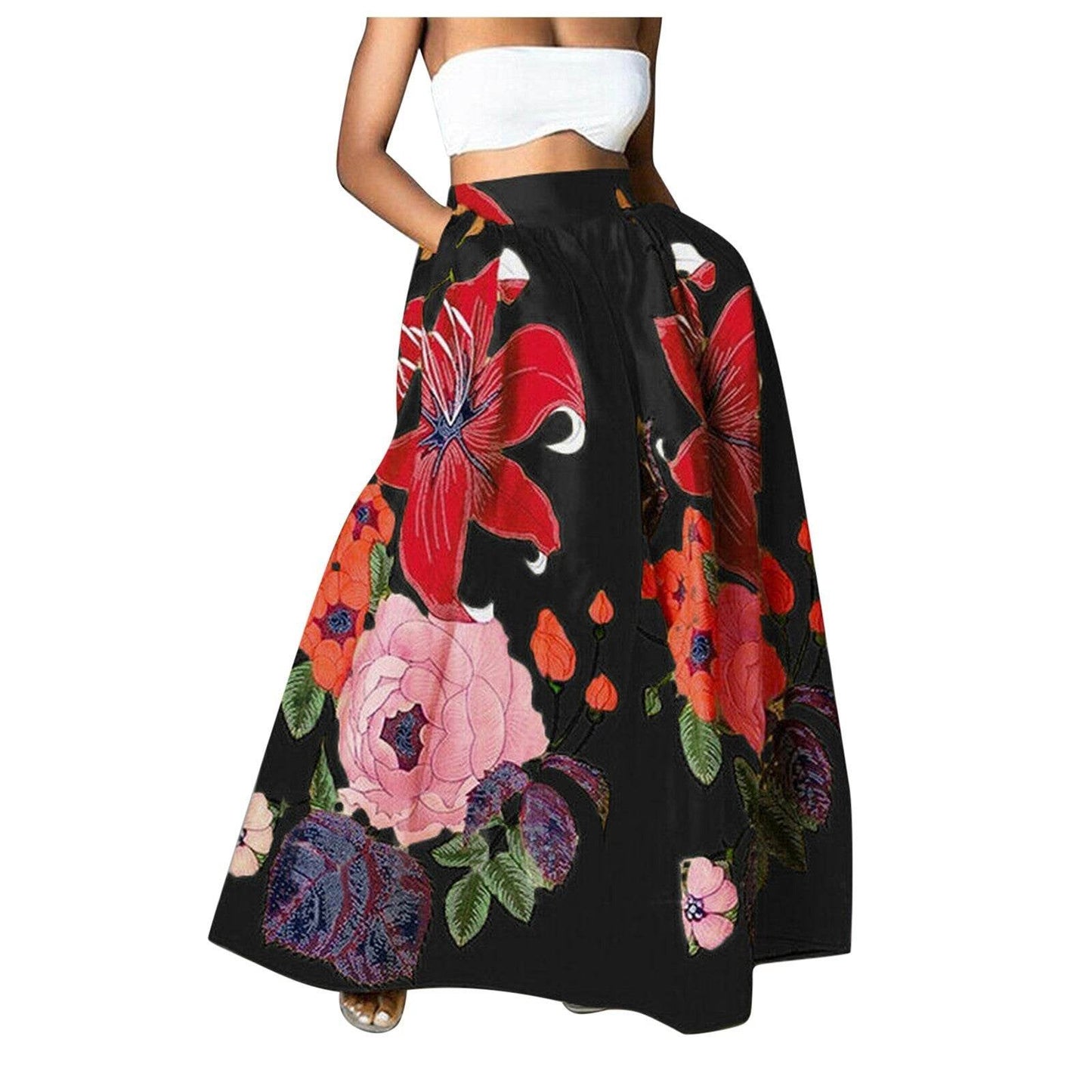 High Waist Maxi Prairie Floral Long Summer Skirt - Velora
