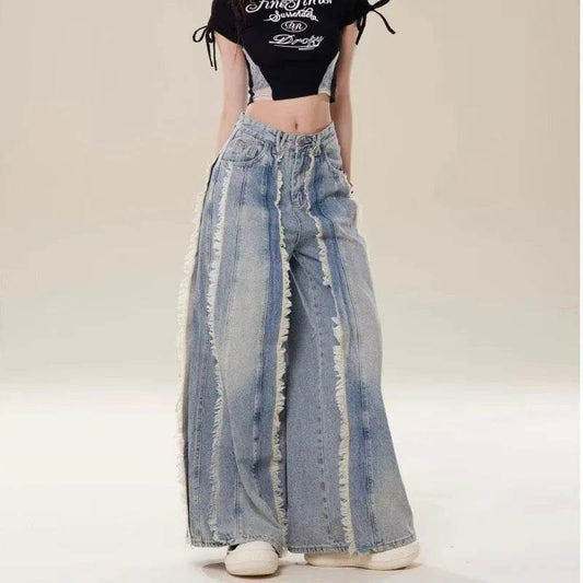 Jeans Destroyed Loose Burrs Wide Leg Bootcut Pants - Velora
