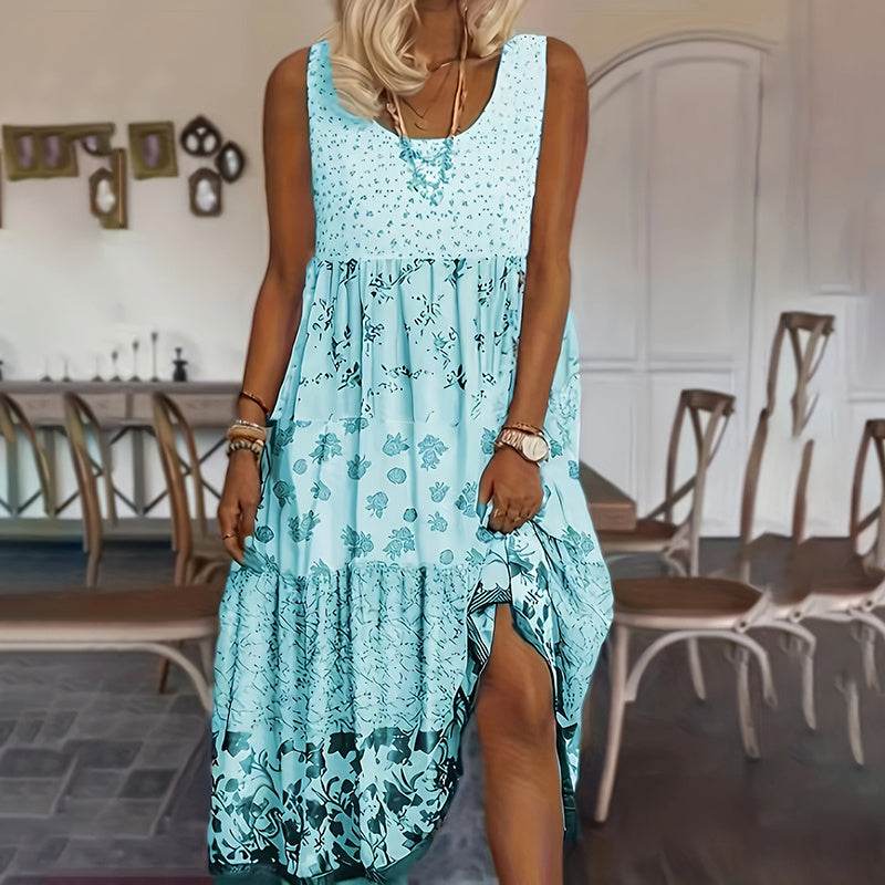Casual Summer Boho Dress Floral Sleeveless Midi Dress - Velora