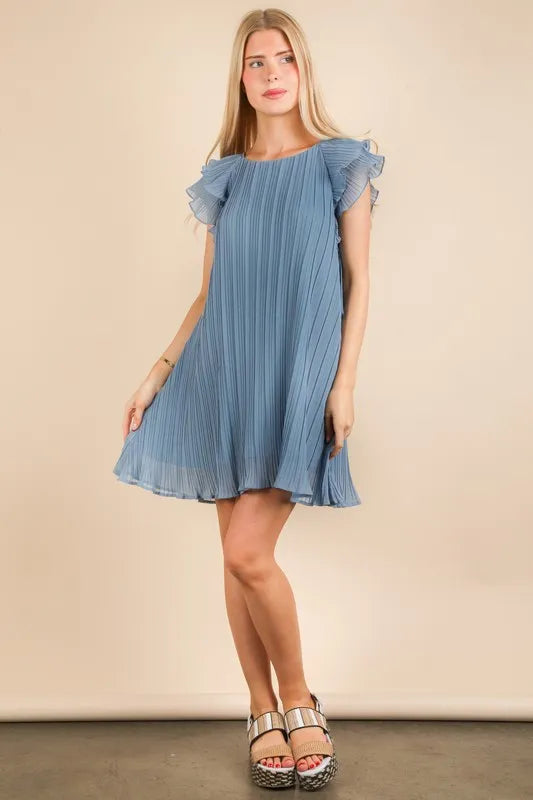 VERY J Plus Size Ruffle Sleeve Pleated Woven Mini Dress - Velora