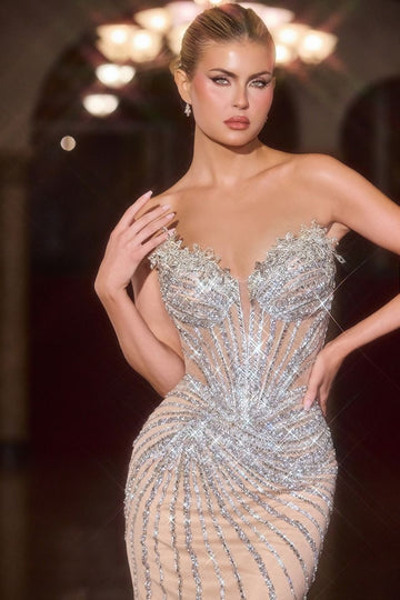 Strapless illusion with Beaded glitter mesh