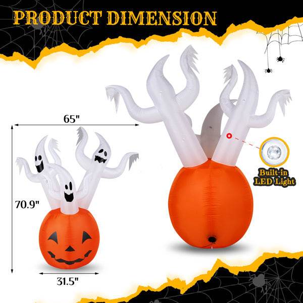 Halloween decorations - 5.9 FT Halloween Inflatable Pumpkin Ghost Outdoor Decorations - Velora