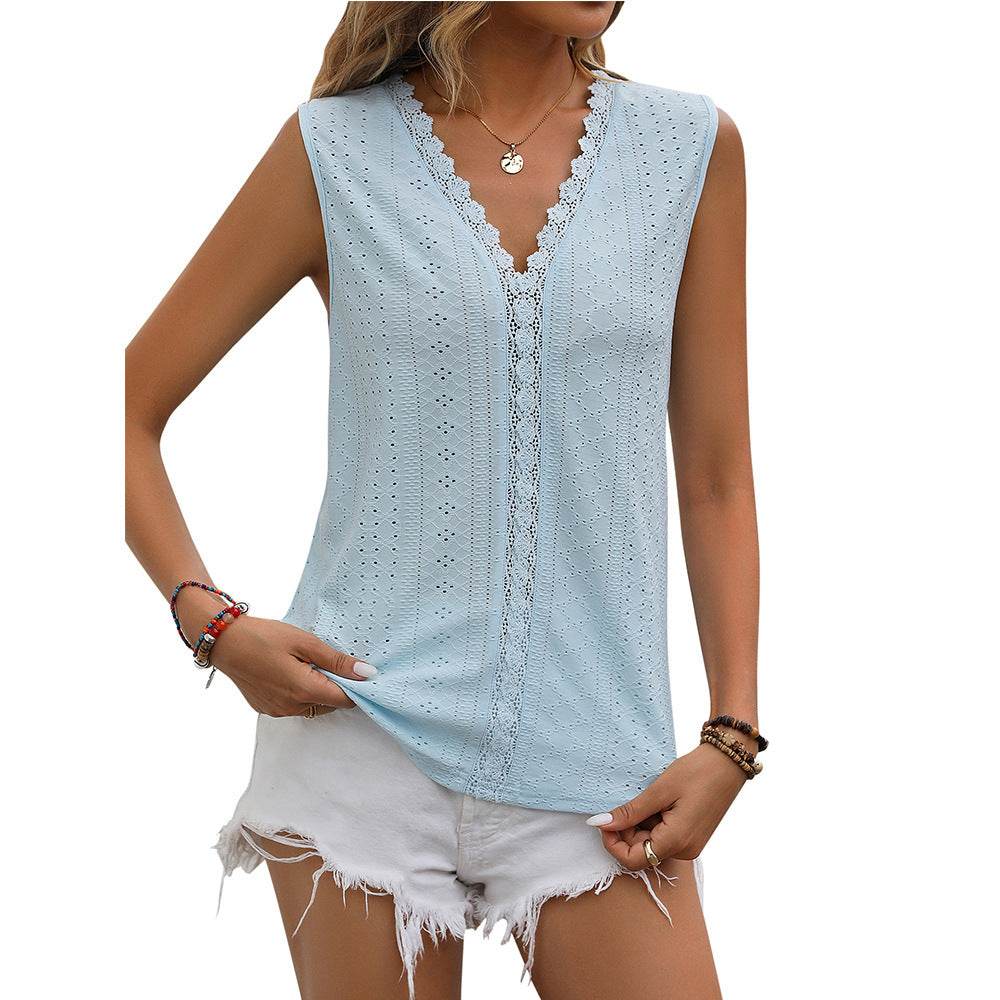 Summer Sleeveless Lace Blouse Tops Women V-neck top - Velora
