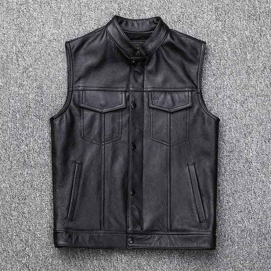 Vest Vest Button Motorcycle Motor Bike Casual Leather Waistcoat Plus Size - Velora