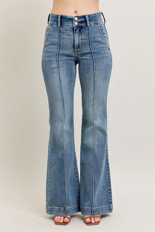Judy Blue Full Size High-Waist Flare Denim Jeans with Front Seam Detail Plus Size - Velora