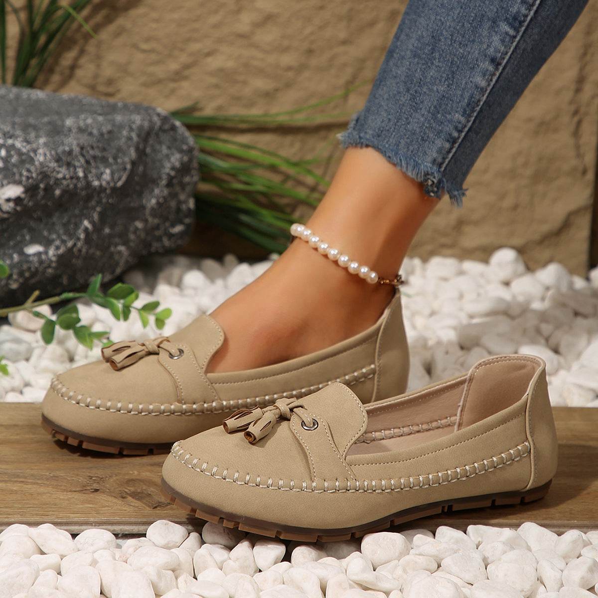 Women's Round Head Loafers Fashion Non-slip Soft Comfortable Flats Shoes - Velora