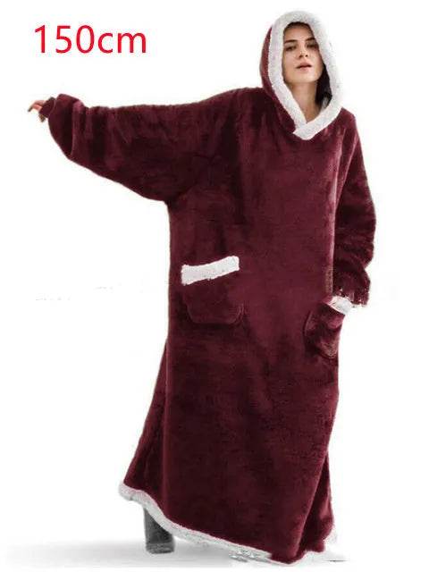 Fleece Oversized Hoodie Blanket Winter Warm Home Clothes Women Men Oversized Pullover With Pockets - Velora