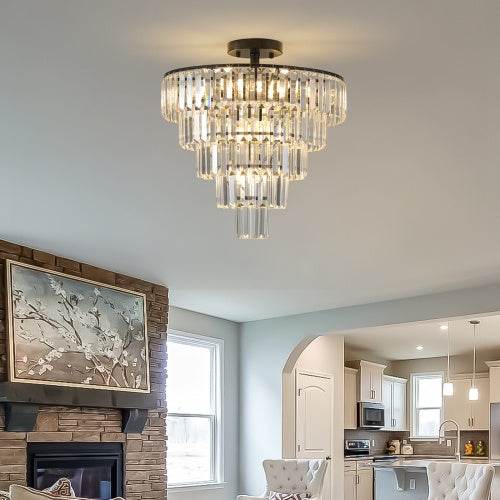 Large Black Crystal Chandelier, Contemporary Style Chandelier, Dining Room, Living Room, Bedroom - Bulb Not Included - Velora