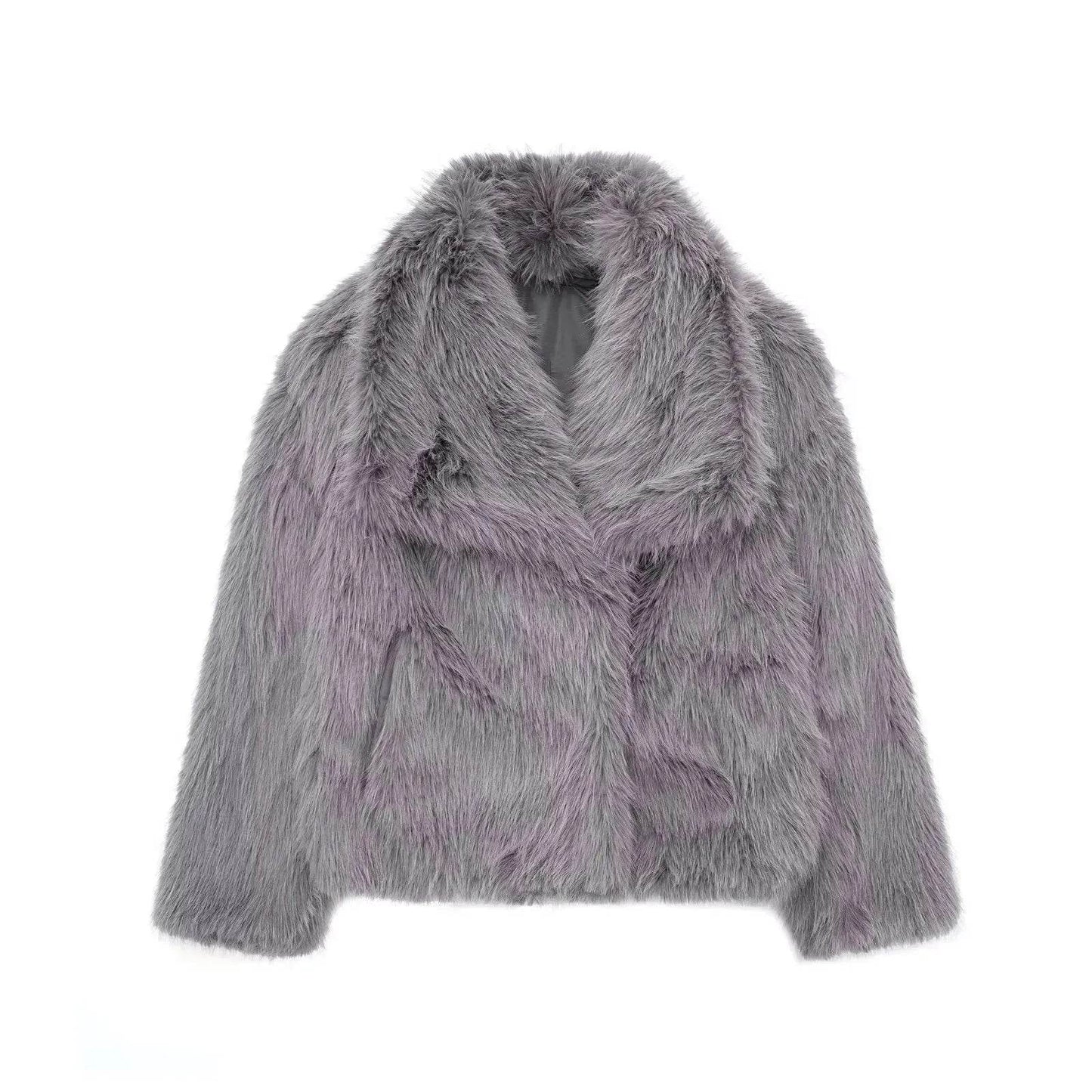 Winter Plush Open front Coat Thick lapel Outwear Faux Fur Coat women - Velora