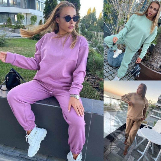 2pcs Ladies Athleisure wear Long sleeve Round neck Sweatsuit set - Velora