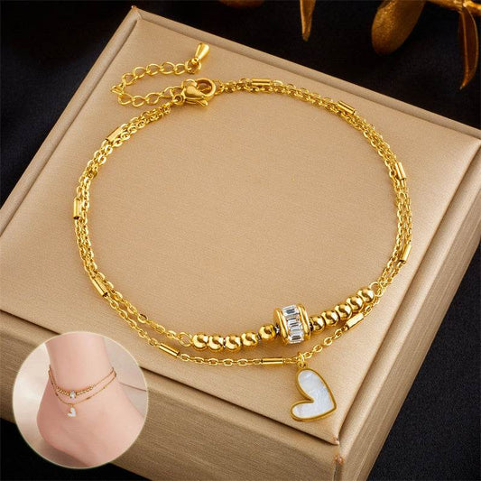 Fashion Jewelry Boho Classic Love Heart Ankle Chain Double Layer Chain Bracelet Anklet Charm Tassel Leg Chain On Foot Chain Women Party Jewelry Accessories - Velora