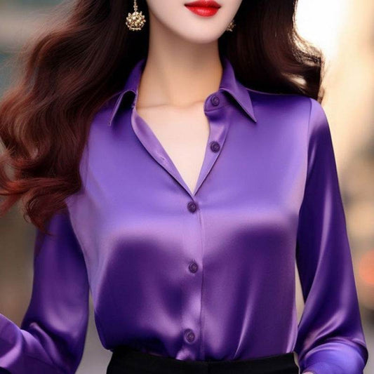 Professional Office Business Retro Unique Chic Satin Silk Blouse shirt Top for women - Velora