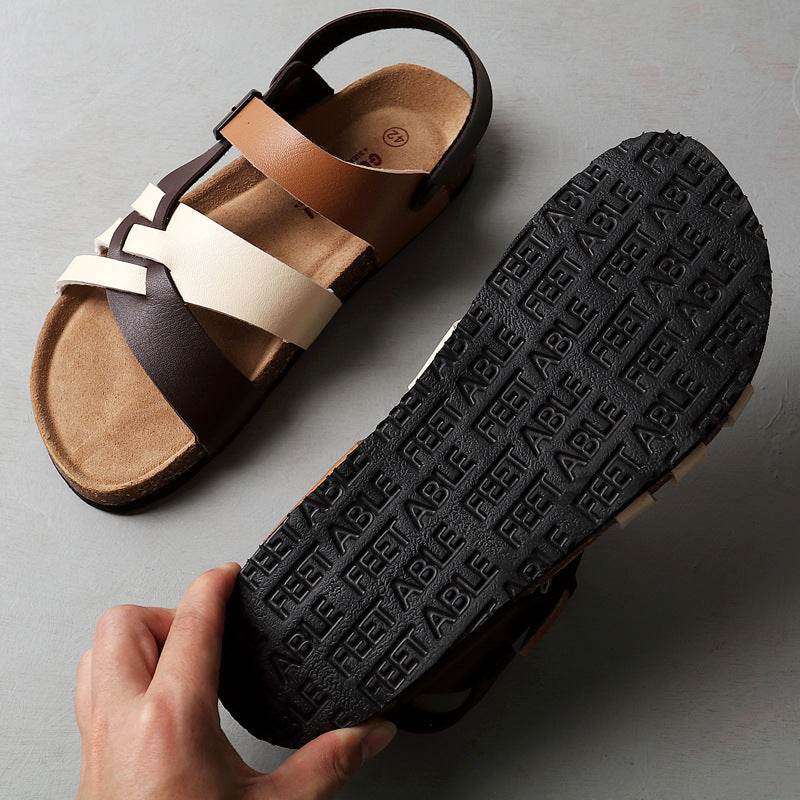 Men's Simple Hollow-out Flat Cork Slippers