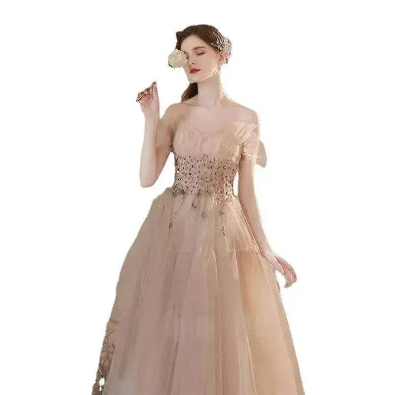 Champagne-colored Host Starry Sky Toasting Dress With Strapless - Velora