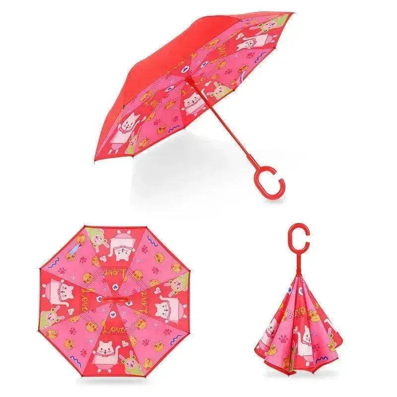 Children's Colorful Handle Reverse Umbrella Set Baby Cartoon Umbrella - Velora