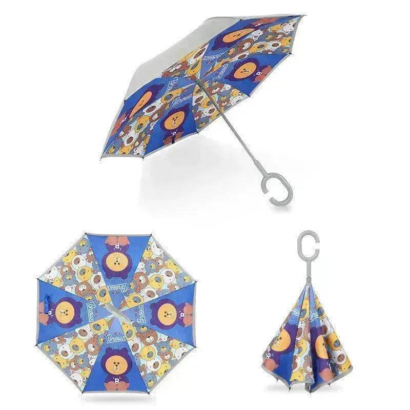 Children's Colorful Handle Reverse Umbrella Set Baby Cartoon Umbrella - Velora