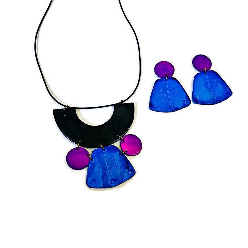 Chunky Art Deco Jewelry Set in Black, Blue Purple - Velora Luxury Fashion
