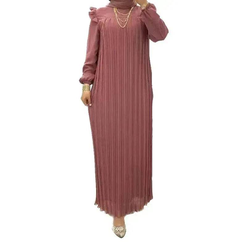 Classy Solid Color Turtleneck With Loose Abaya Dress for Arab Dubai Turkey Middle East Women - Velora