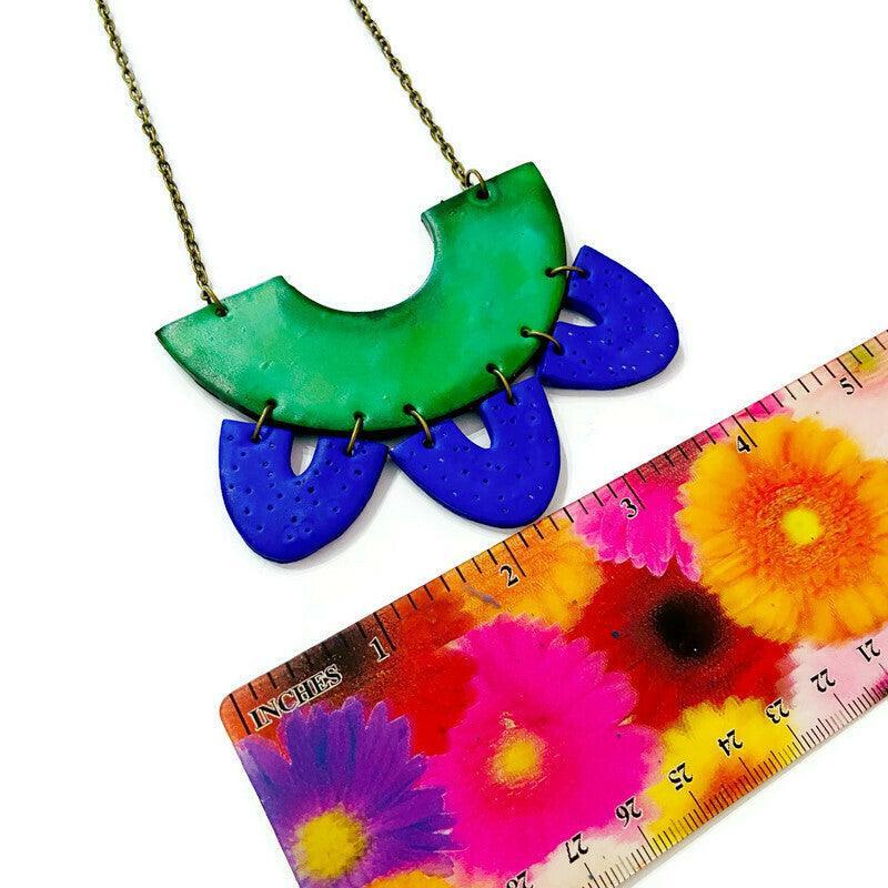 Clay Collar Statement Necklace Painted Green Blue - Velora Luxury Fashion