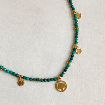 DEMETER | Collier en Malachite avec pendentif arbre de vie