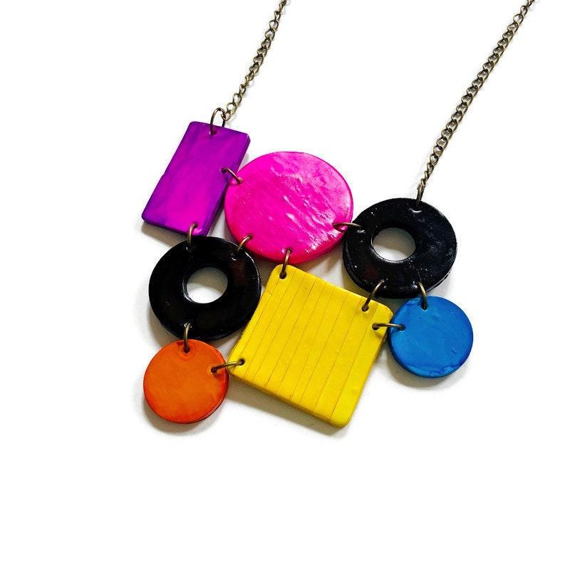 Color Block Statement Necklace Painted Purple Pink Black Blue Yellow Orange - Velora Luxury Fashion