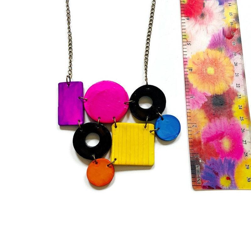 Color Block Statement Necklace Painted Purple Pink Black Blue Yellow Orange - Velora Luxury Fashion