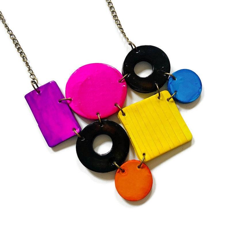 Color Block Statement Necklace Painted Purple Pink Black Blue Yellow Orange - Velora Luxury Fashion