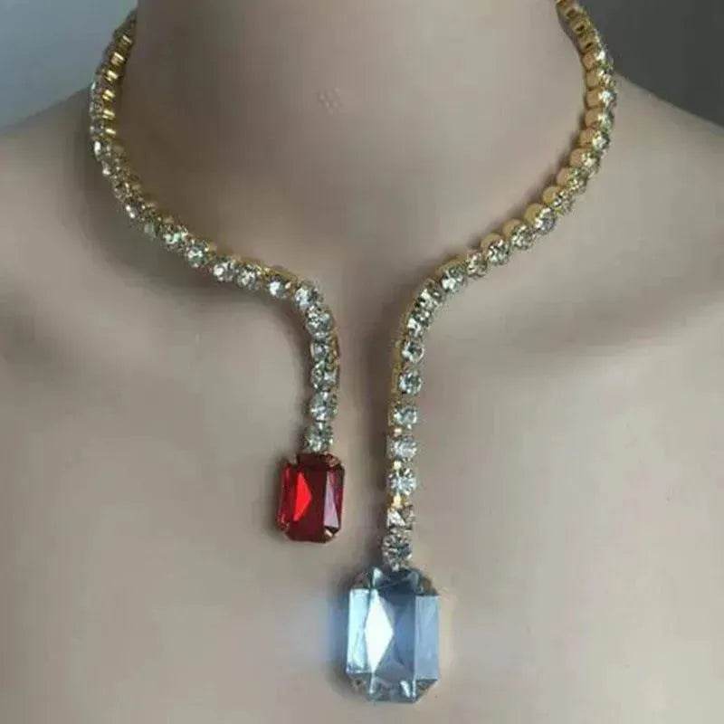 Colored Diamond Neck Chain Fashion Charming Full Diamond Women Bridal wedding Luxury Necklace for Women