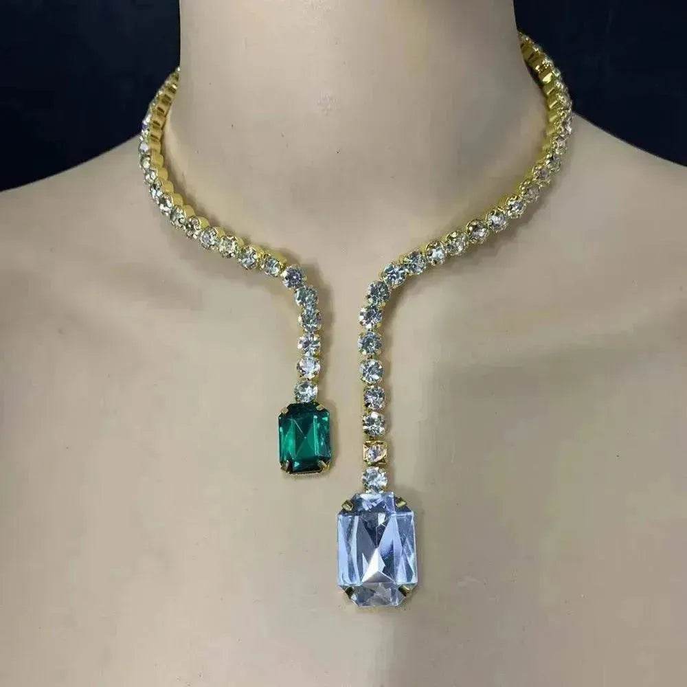 Colored Diamond Neck Chain Fashion Charming Full Diamond Women Bridal wedding Luxury Necklace for Women