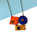 Colorful Geometric Pendant Necklace Handmade & Painted in Orange Blue Yellow - Velora Luxury Fashion