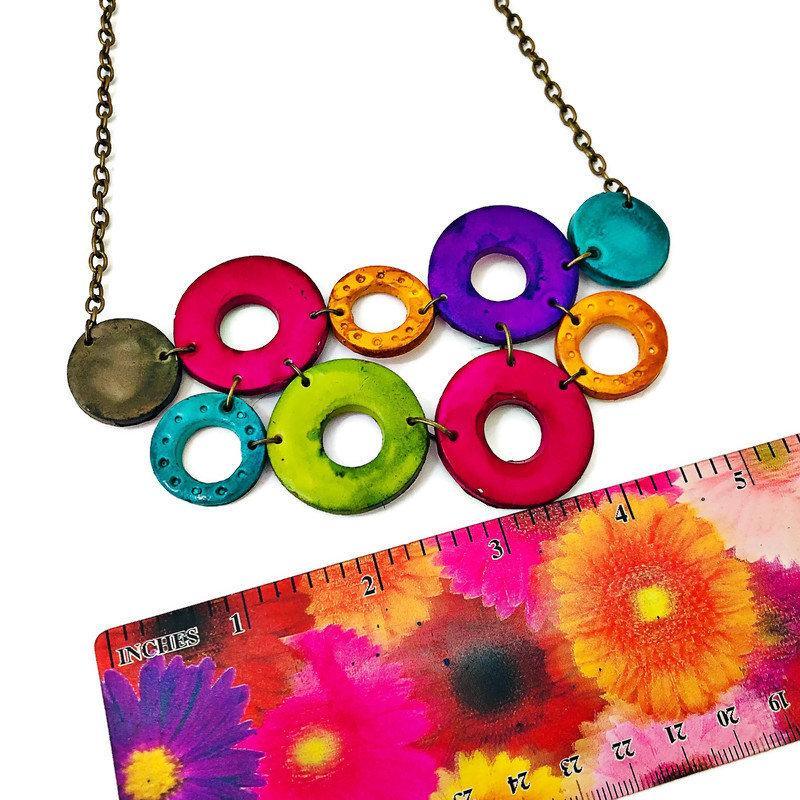 Colorful Jewelry Set with Linked Statement Necklace & Matching Earrings Handmade & Painted - Velora Luxury Fashion