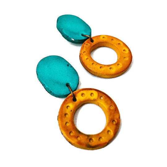 Colorful Jewelry Set with Linked Statement Necklace & Matching Earrings Handmade & Painted - Velora Luxury Fashion