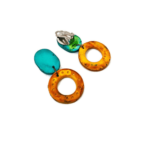 Colorful Jewelry Set with Linked Statement Necklace & Matching Earrings Handmade & Painted - Velora Luxury Fashion