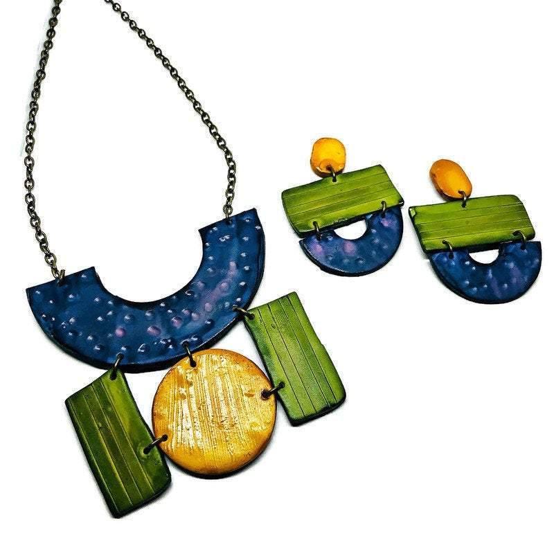Geometric Jewelry Set with Statement Necklace & Large Earrings - Velora Luxury Fashion