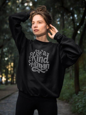 Be a Kind Human Rhinestone Shirt – Inspirational Sparkle Bling Apparel | Blingdazzel