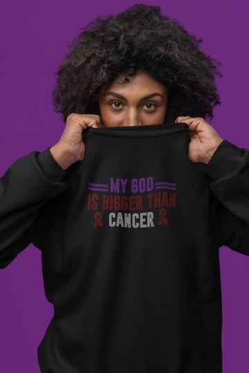 My God Is Bigger Than Cancer Rhinestone Shirt – Faith & Strength Bling Apparel | Blingdazzel