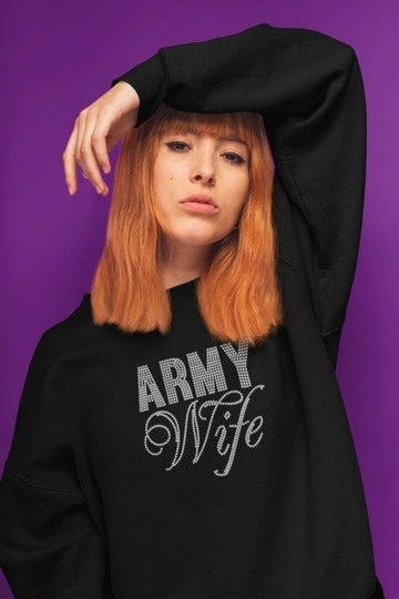 Army Wife Rhinestone Shirt – Military Spouse Sparkle Bling Apparel | Blingdazzel