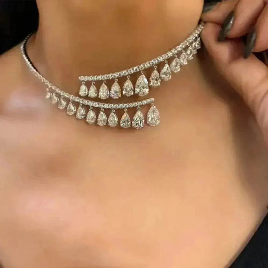 Crystal Rhinestone Collar Necklace for Women Weeding Bridesmaid Necklace Gold and Silver Necklace - Velora