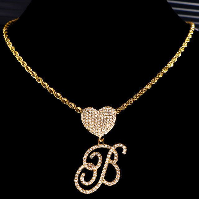 Cursive Letter Pendant Rope Chain - Gold - Velora Luxury Fashion