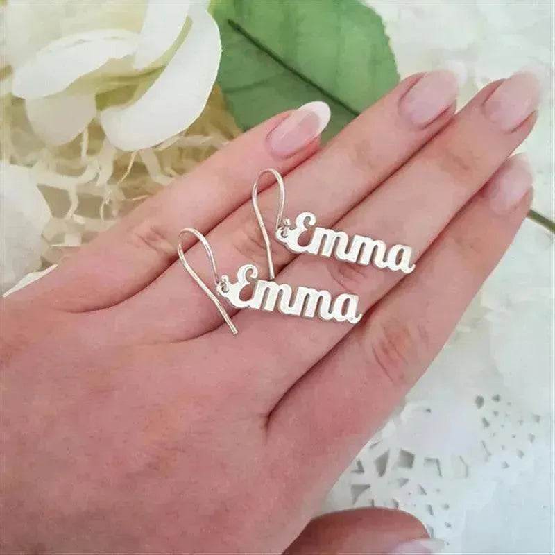 Custom Vertical Name Earrings Dangle Jewelry for Women Stainless Steel - Velora