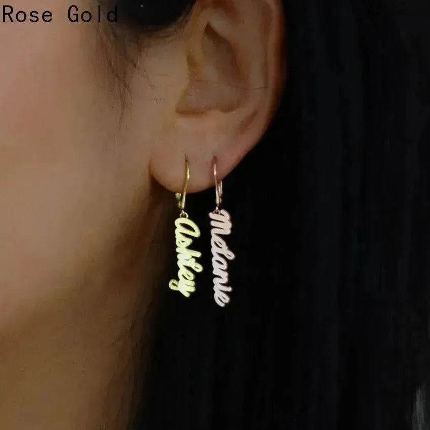Custom Vertical Name Earrings Dangle Jewelry for Women Stainless Steel - Velora