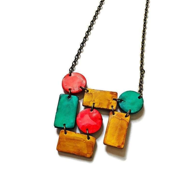 Cute Clay Geometric Jewelry Set with Statement Necklace & Matching Earrings - Velora Luxury Fashion