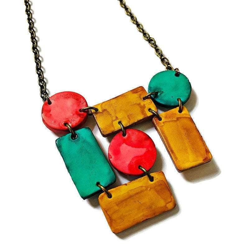 Cute Clay Geometric Jewelry Set with Statement Necklace & Matching Earrings - Velora Luxury Fashion