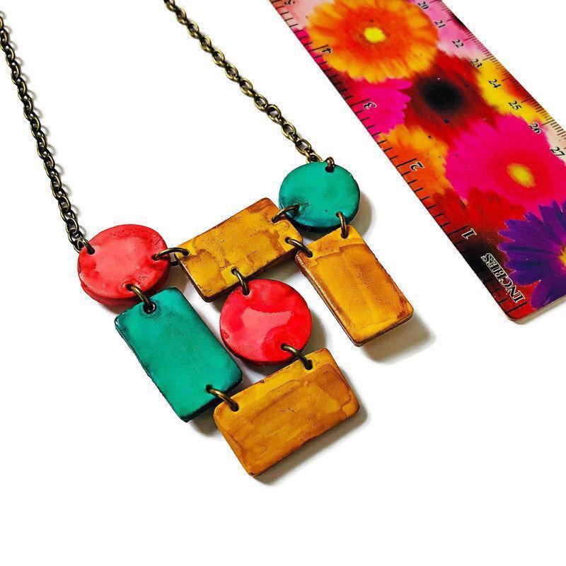 Cute Clay Geometric Jewelry Set with Statement Necklace & Matching Earrings - Velora Luxury Fashion