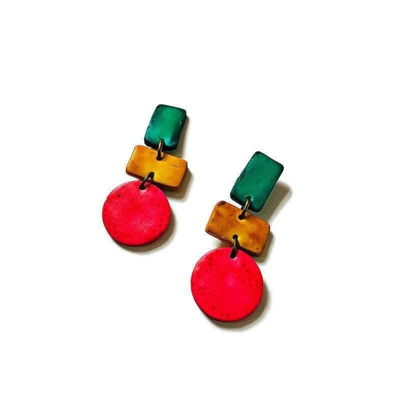 Cute Clay Geometric Jewelry Set with Statement Necklace & Matching Earrings - Velora Luxury Fashion
