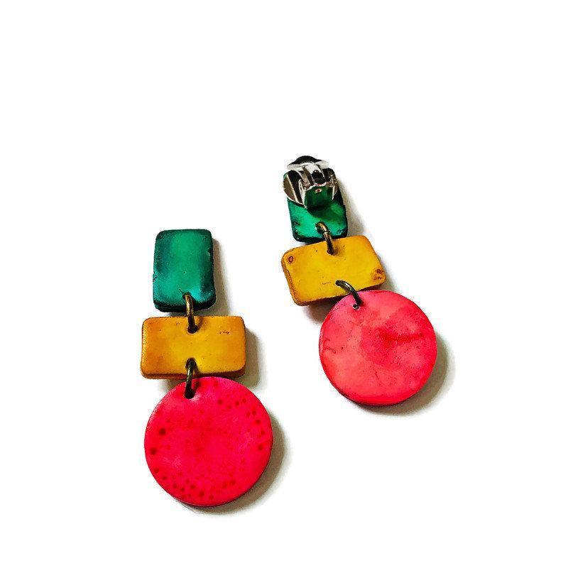 Cute Clay Geometric Jewelry Set with Statement Necklace & Matching Earrings - Velora Luxury Fashion