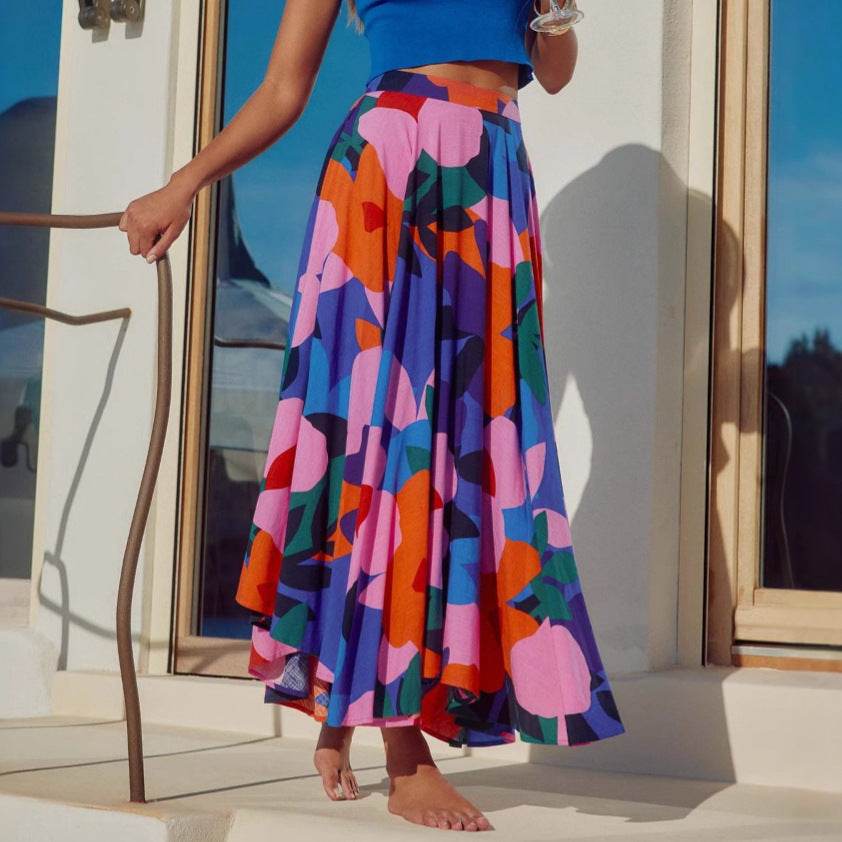 Elegant Fashion Vintage floral Bohemian Pleated Maxi Skirt - Velora
