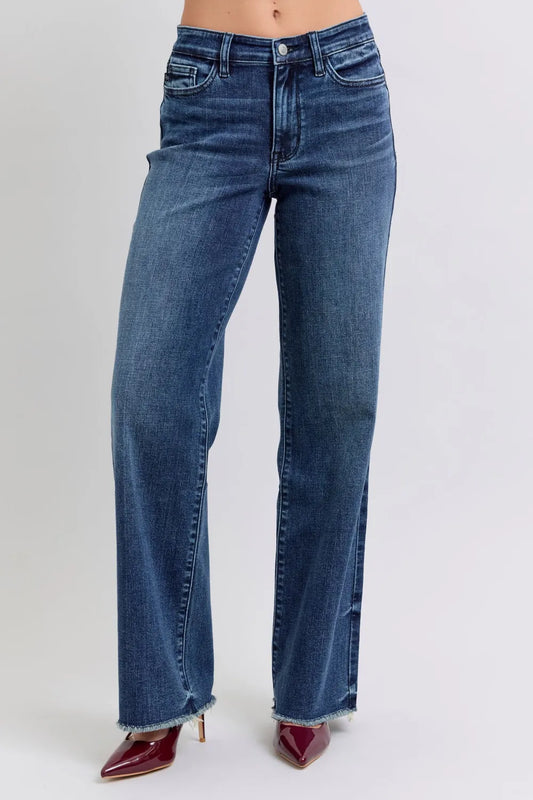 Judy Blue Full Size Raw Hem Mid Rise Jeans - Velora