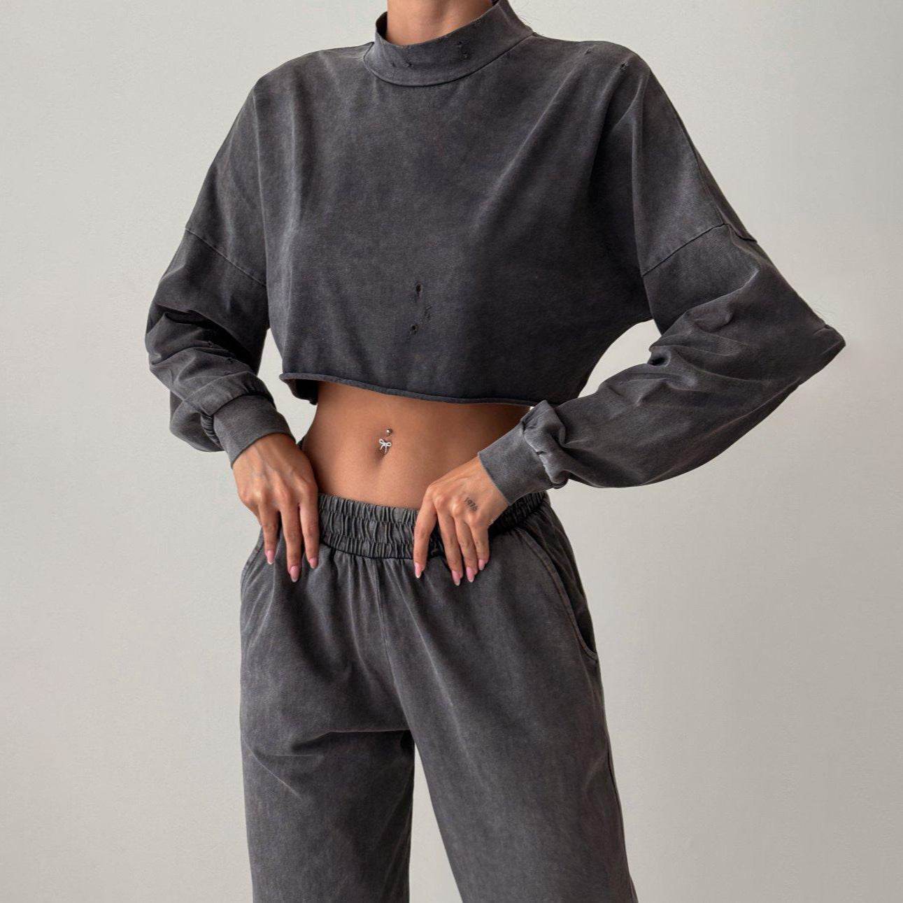 Women's Half Turtleneck Curling Short Street Two-piece Set - Velora